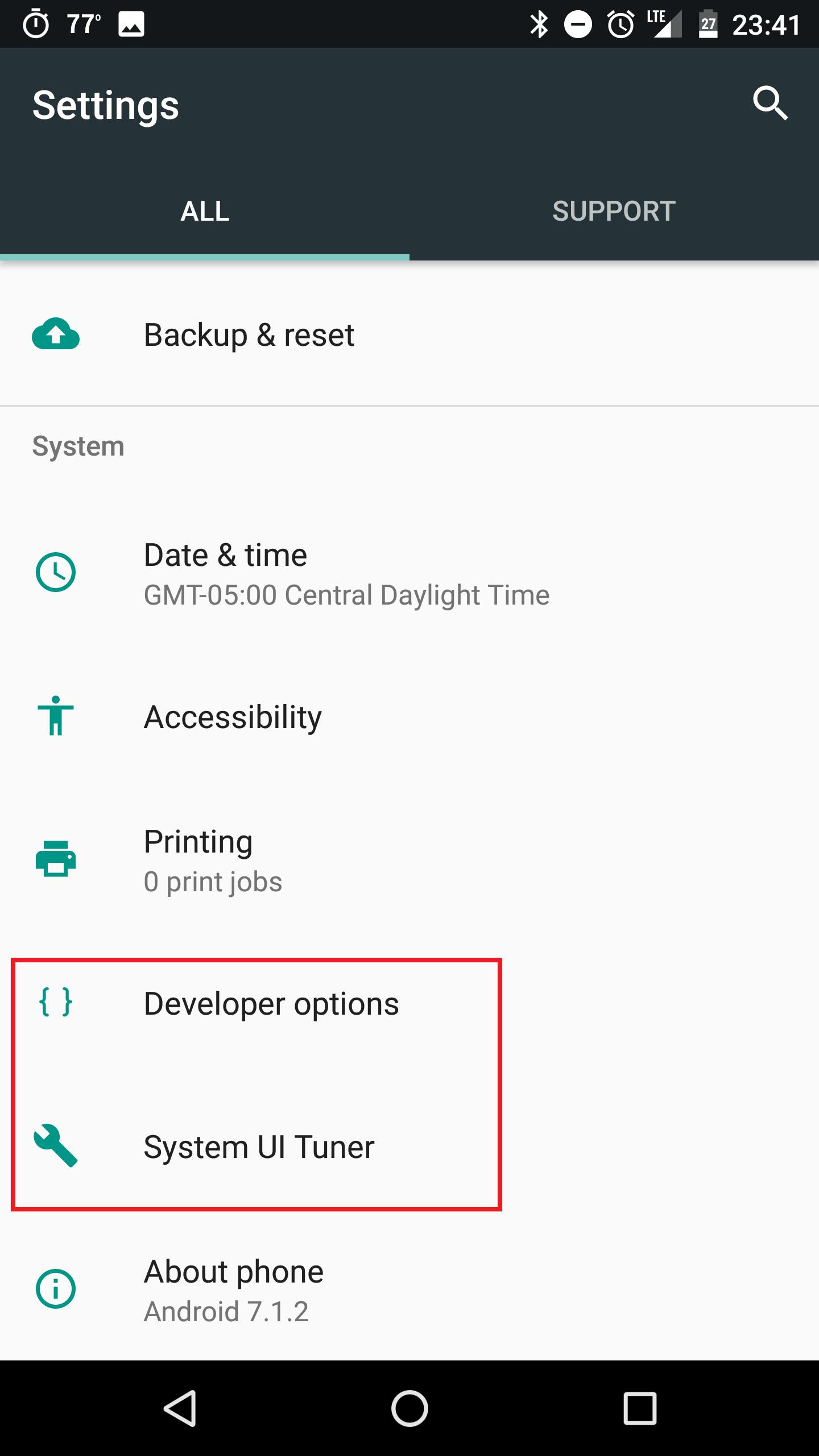 android developer settings