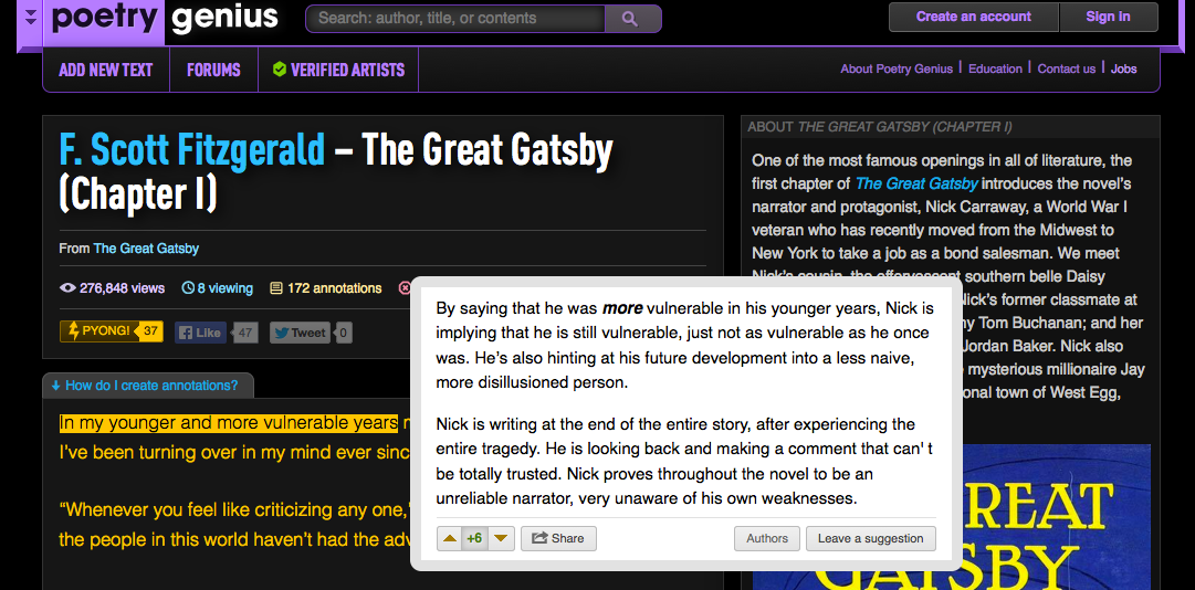 Rap Genius, Poetry Genius, Great Gastby, F. Scott Fitzgerald